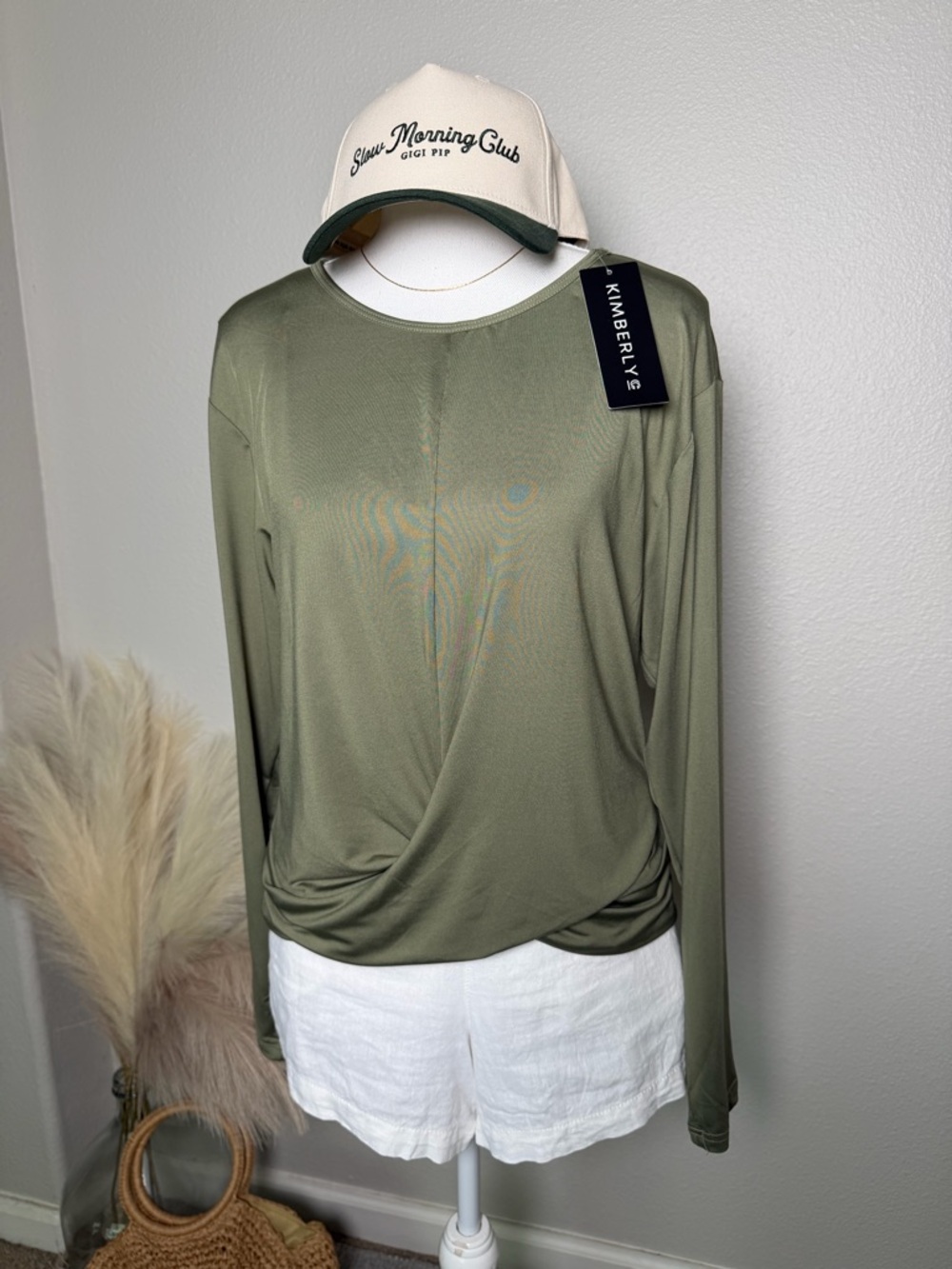 NWT Kimberly C - Athletic Olive Long-Sleeve Twist Front Top